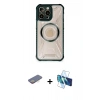 MARSİLYAN™- iPhone 12 Pro Kılıf Kutup Modern - Siyah 3D Antistatik Seramik Nano Ekran Koruyucu + Renkli Kamera Lens Koruma Cam - SI