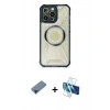 MARSİLYAN™- iPhone 12 Pro Kılıf Kutup Modern - Siyah 3D Antistatik Seramik Nano Ekran Koruyucu + Shine Kamera Lens Koruma Cam - SH