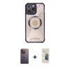 MARSİLYAN™- iPhone 12 Pro Kılıf Kutup Modern - Siyah 6D Mat Seramik Hayalet Nano Ekran Koruyucu + Sarı Neon Fosforlu Kamera Lens