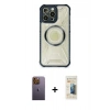 MARSİLYAN™- iPhone 12 Pro Kılıf Kutup Modern - Siyah 6D Mat Seramik Hayalet Nano Ekran Koruyucu + Sarı Neon Fosforlu Kamera Lens