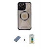 MARSİLYAN™- iPhone 12 Pro Kılıf Kutup Modern - Siyah Polymer Nano Ekran Koruyucu + Metal Kamera Lens Koruma Cam - AKYL