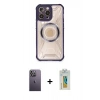 MARSİLYAN™- iPhone 12 Pro Kılıf Kutup Modern - Siyah Polymer Nano Ekran Koruyucu + Neon Fosforlu Kamera Lens - BZ