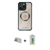 MARSİLYAN™- iPhone 12 Pro Kılıf Kutup Modern - Siyah Polymer Nano Ekran Koruyucu + Rainbow Kamera Lens Koruma Cam - GD