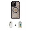 MARSİLYAN™- iPhone 12 Pro Kılıf Kutup Modern - Siyah Polymer Nano Ekran Koruyucu + Shine Kamera Lens - GD