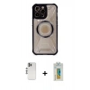 MARSİLYAN™- iPhone 12 Pro Kılıf Kutup Modern - Siyah Polymer Nano Ekran Koruyucu + Shine Kamera Lens - GS