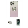MARSİLYAN™- iPhone 12 Pro Kılıf Kutup Yansıma Özel Seri - Şeffaf 360 Full Body Arka Koruyucu + Gold Rainbow Kamera Lens Koruma Cam