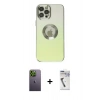 MARSİLYAN™- iPhone 12 Pro Kılıf Kutup Yansıma Özel Seri - Şeffaf Uv Polymer Nano Ekran Koruyucu + Neon Fosforlu Kamera Lens - YL