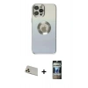 MARSİLYAN™- iPhone 12 Pro Kılıf Kutup Yansıma Özel Seri - Siyah 34D Hayalet Izgaralı Cam + Rainbow Kamera Lens Koruma Cam - GD