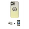 MARSİLYAN™- iPhone 12 Pro Kılıf Kutup Yansıma Özel Seri - Siyah 34D Hayalet Izgaralı Cam + Rainbow Kamera Lens Koruma Cam - GD