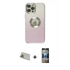 MARSİLYAN™- iPhone 12 Pro Kılıf Kutup Yansıma Özel Seri - Siyah 34D Hayalet Izgaralı Cam + Rainbow Kamera Lens Koruma Cam - GD