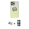 MARSİLYAN™- iPhone 12 Pro Kılıf Kutup Yansıma Özel Seri - Siyah 34D Hayalet Izgaralı Cam + Rainbow Kamera Lens Koruma Cam - GD