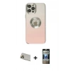 MARSİLYAN™- iPhone 12 Pro Kılıf Kutup Yansıma Özel Seri - Siyah 34D Hayalet Izgaralı Cam + Rainbow Kamera Lens Koruma Cam - GD