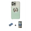 MARSİLYAN™- iPhone 12 Pro Kılıf Kutup Yansıma Özel Seri - Siyah 34D Hayalet Izgaralı Cam + Shine Kamera Lens Koruma Cam - GD