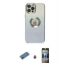 MARSİLYAN™- iPhone 12 Pro Kılıf Kutup Yansıma Özel Seri - Siyah 34D Hayalet Izgaralı Cam + Shine Kamera Lens Koruma Cam - GD