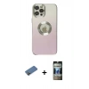 MARSİLYAN™- iPhone 12 Pro Kılıf Kutup Yansıma Özel Seri - Siyah 34D Hayalet Izgaralı Cam + Shine Kamera Lens Koruma Cam - GD