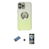 MARSİLYAN™- iPhone 12 Pro Kılıf Kutup Yansıma Özel Seri - Siyah 34D Hayalet Izgaralı Cam + Shine Kamera Lens Koruma Cam - GD