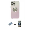 MARSİLYAN™- iPhone 12 Pro Kılıf Kutup Yansıma Özel Seri - Siyah 34D Hayalet Izgaralı Cam + Shine Kamera Lens Koruma Cam - GS
