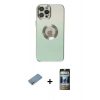 MARSİLYAN™- iPhone 12 Pro Kılıf Kutup Yansıma Özel Seri - Siyah 34D Hayalet Izgaralı Cam + Shine Kamera Lens Koruma Cam - GS