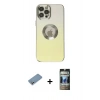 MARSİLYAN™- iPhone 12 Pro Kılıf Kutup Yansıma Özel Seri - Siyah 34D Hayalet Izgaralı Cam + Shine Kamera Lens Koruma Cam - GS