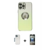 MARSİLYAN™- iPhone 12 Pro Kılıf Kutup Yansıma Özel Seri - Siyah 34D Hayalet Izgaralı Cam + Shine Kamera Lens - MI