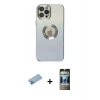 MARSİLYAN™- iPhone 12 Pro Kılıf Kutup Yansıma Özel Seri - Siyah 34D Hayalet Izgaralı Cam + Shine Kamera Lens Koruma Cam - MI