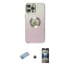 MARSİLYAN™- iPhone 12 Pro Kılıf Kutup Yansıma Özel Seri - Siyah 34D Hayalet Izgaralı Cam + Shine Kamera Lens Koruma Cam - MI