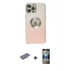MARSİLYAN™- iPhone 12 Pro Kılıf Kutup Yansıma Özel Seri - Siyah 34D Hayalet Izgaralı Cam + Renkli Kamera Lens Koruma Cam - TU