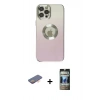 MARSİLYAN™- iPhone 12 Pro Kılıf Kutup Yansıma Özel Seri - Siyah 34D Hayalet Izgaralı Cam + Renkli Kamera Lens Koruma Cam - TU
