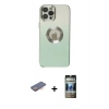 MARSİLYAN™- iPhone 12 Pro Kılıf Kutup Yansıma Özel Seri - Siyah 34D Hayalet Izgaralı Cam + Renkli Kamera Lens Koruma Cam - TU