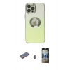 MARSİLYAN™- iPhone 12 Pro Kılıf Kutup Yansıma Özel Seri - Siyah 34D Hayalet Izgaralı Cam + Renkli Kamera Lens Koruma Cam - TU