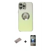 MARSİLYAN™- iPhone 12 Pro Kılıf Kutup Yansıma Özel Seri - Siyah 34D Hayalet Izgaralı Cam + Shine Kamera Lens Koruma Cam - SABE
