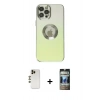 MARSİLYAN™- iPhone 12 Pro Kılıf Kutup Yansıma Özel Seri - Siyah 34D Hayalet Izgaralı Cam + Shine Kamera Lens - GD