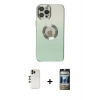 MARSİLYAN™- iPhone 12 Pro Kılıf Kutup Yansıma Özel Seri - Siyah 34D Hayalet Izgaralı Cam + Shine Kamera Lens - GD