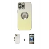 MARSİLYAN™- iPhone 12 Pro Kılıf Kutup Yansıma Özel Seri - Siyah 34D Hayalet Izgaralı Cam + Shine Kamera Lens - GD