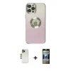 MARSİLYAN™- iPhone 12 Pro Kılıf Kutup Yansıma Özel Seri - Siyah 34D Hayalet Izgaralı Cam + Shine Kamera Lens - GD