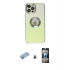 MARSİLYAN™- iPhone 12 Pro Kılıf Kutup Yansıma Özel Seri - Siyah 34D Hayalet Izgaralı Cam + Shine Kamera Lens Koruma Cam - MI