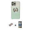 MARSİLYAN™- iPhone 12 Pro Kılıf Kutup Yansıma Özel Seri - Siyah 34D Hayalet Izgaralı Cam + Shine Kamera Lens Koruma Cam - SABE