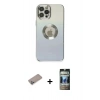 MARSİLYAN™- iPhone 12 Pro Kılıf Kutup Yansıma Özel Seri - Siyah 34D Hayalet Izgaralı Cam + Shine Kamera Lens Koruma Cam - SABE