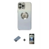 MARSİLYAN™- iPhone 12 Pro Kılıf Kutup Yansıma Özel Seri - Siyah 34D Hayalet Izgaralı Cam + Shine Kamera Lens Koruma Cam - SH