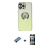 MARSİLYAN™- iPhone 12 Pro Kılıf Kutup Yansıma Özel Seri - Siyah 34D Hayalet Izgaralı Cam + Shine Kamera Lens Koruma Cam - SH