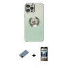 MARSİLYAN™- iPhone 12 Pro Kılıf Kutup Yansıma Özel Seri - Siyah 34D Hayalet Izgaralı Cam + Shine Kamera Lens Koruma Cam - SH