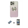 MARSİLYAN™- iPhone 12 Pro Kılıf Kutup Yansıma Özel Seri - Siyah 34D Hayalet Izgaralı Cam + Shine Kamera Lens Koruma Cam - SH