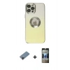 MARSİLYAN™- iPhone 12 Pro Kılıf Kutup Yansıma Özel Seri - Siyah 34D Hayalet Izgaralı Cam + Shine Kamera Lens Koruma Cam - SH