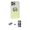 MARSİLYAN™- iPhone 12 Pro Kılıf Kutup Yansıma Özel Seri - Siyah 34D Hayalet Izgaralı Cam + Renkli Kamera Lens Koruma Cam - YL