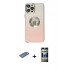 MARSİLYAN™- iPhone 12 Pro Kılıf Kutup Yansıma Özel Seri - Siyah 34D Hayalet Izgaralı Cam + Renkli Kamera Lens Koruma Cam - YL