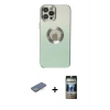MARSİLYAN™- iPhone 12 Pro Kılıf Kutup Yansıma Özel Seri - Siyah 34D Hayalet Izgaralı Cam + Renkli Kamera Lens Koruma Cam - YL