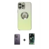 MARSİLYAN™- iPhone 12 Pro Kılıf Kutup Yansıma Özel Seri - Siyah 360 Mat Full Body Arka Koruyucu + Neon Fosforlu Kamera Lens - BZ