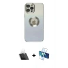MARSİLYAN™- iPhone 12 Pro Kılıf Kutup Yansıma Özel Seri - Siyah 3D Antistatik Cam Ekran Koruyucu + Kamera Lens Koruma Cam - SF