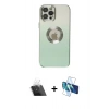 MARSİLYAN™- iPhone 12 Pro Kılıf Kutup Yansıma Özel Seri - Siyah 3D Antistatik Cam Ekran Koruyucu + Kamera Lens Koruma Cam - SF