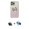 MARSİLYAN™- iPhone 12 Pro Kılıf Kutup Yansıma Özel Seri - Siyah 3D Antistatik Cam Ekran Koruyucu + Kamera Lens Koruma Cam - SF